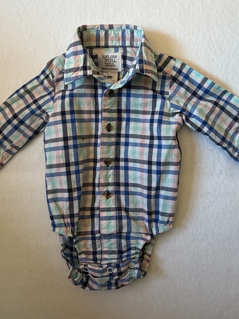 Just One You By Carter's Multicolor Plaid Button-Up Long Sleeve Size 3 Months